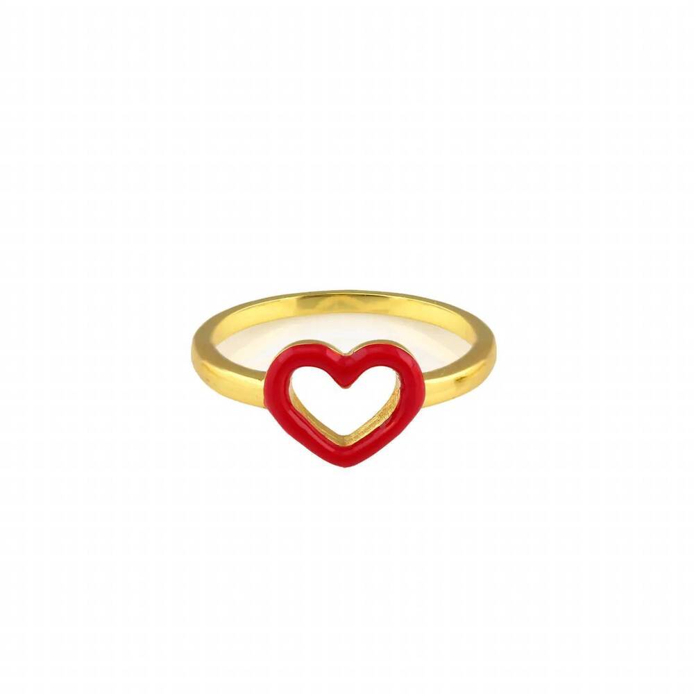 NEW KRIS NATIONS heart outline enamel ring in red